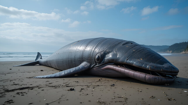 40 foot beached sperm whale in Fort Stevens State Park, Oregon, USA.