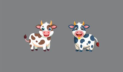Obraz premium Two adorable cartoon cows farm animals illustration