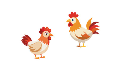 Fototapeta premium Cute cartoon rooster and hen illustration