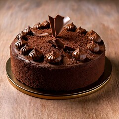Delicious chocolate  fudge cake covered with chocolate shavings