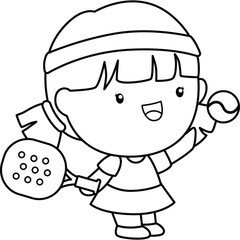 a vector of a padel player in black and white coloring