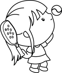 a vector of a padel player in black and white coloring