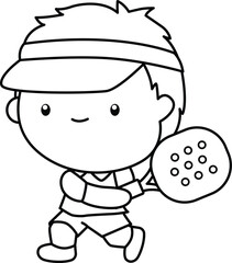 a vector of a padel player in black and white coloring