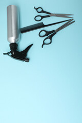 Scissors for hairdressing and hairdressing accessories in the hairdressing salon, Professional tools for haircuts in the hairdressing salon. The concept of a hairdresser