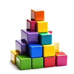 Colorful Building Blocks Pyramid, Shiny Cubes, Abstract Composition, 3D Render