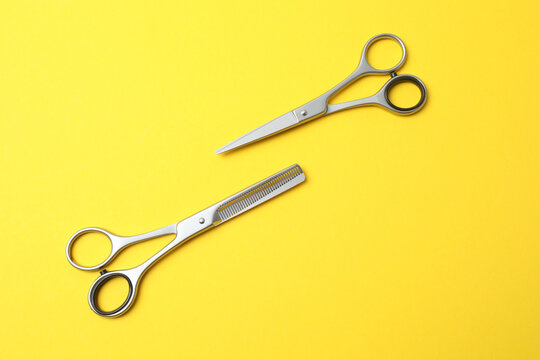 Scissors for hairdressing and hairdressing accessories in the hairdressing salon, Professional tools for haircuts in the hairdressing salon. The concept of a hairdresser