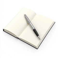 Open Notebook with Silver Pen on White Background - Perfect for Mockups