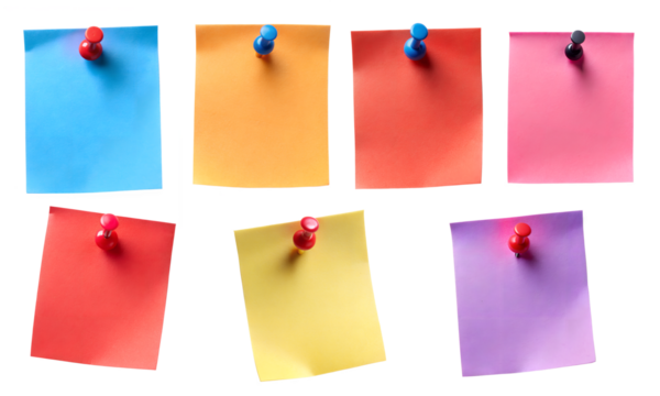 Note Papers, Collection of Different Color Sheets of Note Papers Ready for Your Message Transparent Background