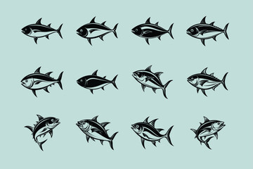 tuna fish design, labeled vector silhouette illustration.