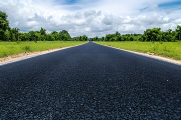 Fototapeta premium Asphalt road leading through green field