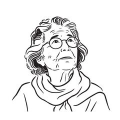 Old Woman Silhouette - Classic Line Drawing - old woman silhouette - old woman vector - old woman doodle - woman illustration - old woman line art

