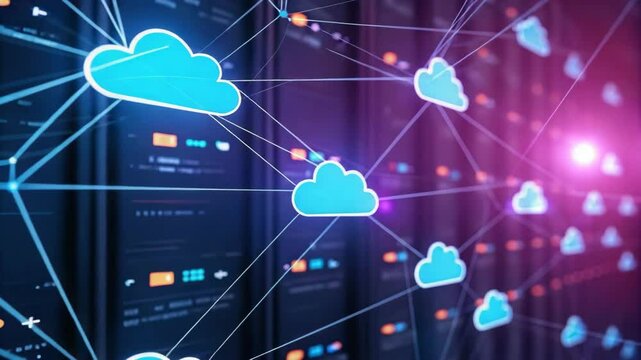 A futuristic cloud network facilitating real-time data connectivity and communication.
