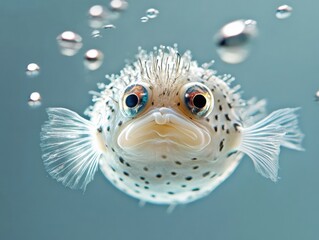 Fish with a funny face is swimming in the water