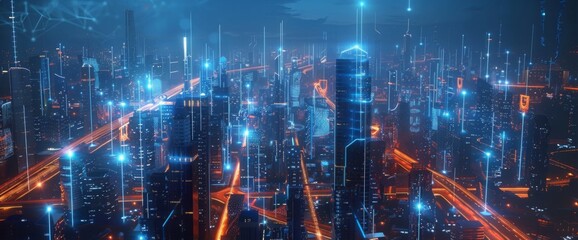 Obraz premium Futuristic_city_skyline_glowing