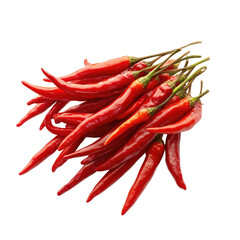 A cluster of vibrant red chili peppers.  A close-up view shows many long, pointed peppers, tightly packed together, with visible stems.  The peppers are a deep, rich red, indicating ripeness