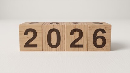 Wooden blocks displaying the new year two thousand twenty-six.