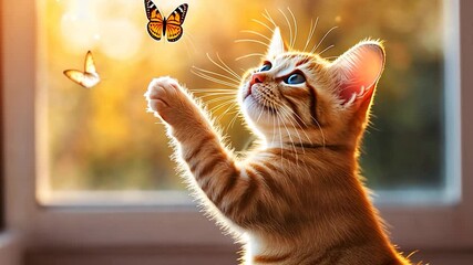 Kitten Chasing Butterflies - Powered by Adobe