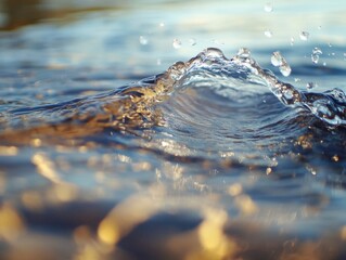 The water is calm and still, but there is a small wave in the distance