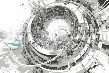 Fototapeta premium Abstract geometric spiral with gray and white with blue highlight splashes