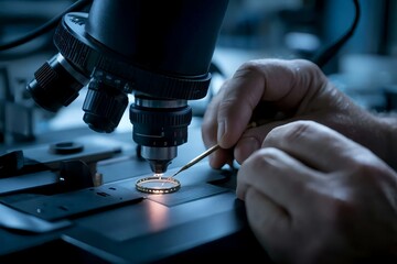 Close-Up of Precision Goldsmithing Under Microscope in Workshop