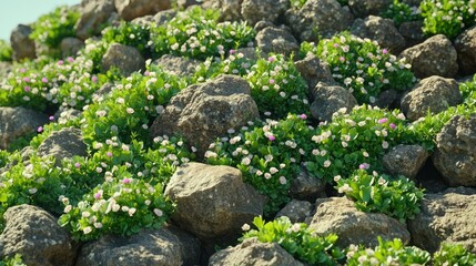 Rocky garden with wildflowers