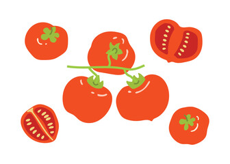 Modern vegetables illustration with cherry tomatoes on a branch. Trendy flat design for e-commerce, retail, or tech projects. Simple vector art for digital use