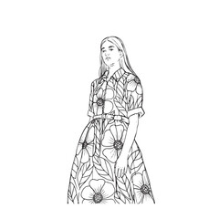 Standing Woman Silhouette - Stylish Modern Sketch - standing woman silhouette - standing woman vector - standing woman doodle - woman illustration - standing woman line art

