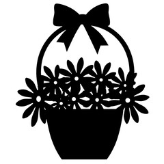 Silhouette of gift basket with flowers and bow, floral arrangement