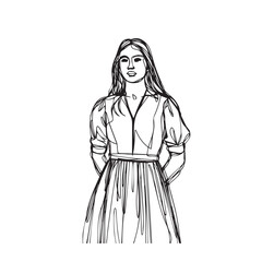 Standing Woman Silhouette - Artistic Digital Sketch - standing woman silhouette - standing woman vector - standing woman doodle - woman illustration - standing woman line art

