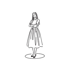 Standing Woman Silhouette - Artistic Outline Drawing - standing woman silhouette - standing woman vector - standing woman doodle - woman illustration - standing woman line art


