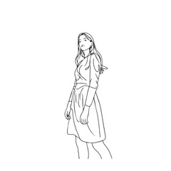 Standing Woman Silhouette - Artistic Outline Drawing - standing woman silhouette - standing woman vector - standing woman doodle - woman illustration - standing woman line art

