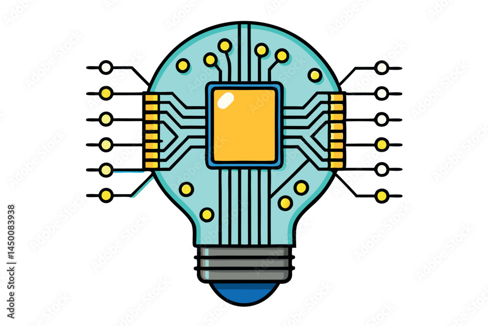 Wall mural creative representation of a lightbulb with circuit board patterns, combining innovation, technology