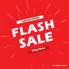 Flash Sale Shopping Poster or banner with Flash icon and 3D text on red background. Flash Sales banner template design for social media and website. Special Offer Flash Sale campaign or promotion