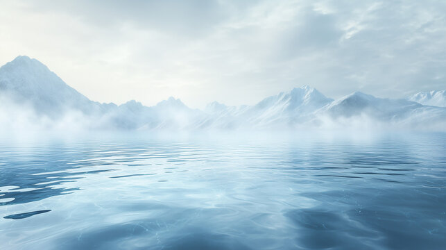 Clear mineral water ripple on snow winter frozen ice mountain background.	