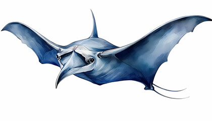 Fototapeta premium Ocean's Gentle Giant: A majestic manta ray gracefully glides through the deep blue sea, its massive wings and unique form are a testament to the beauty and mystery of marine life.