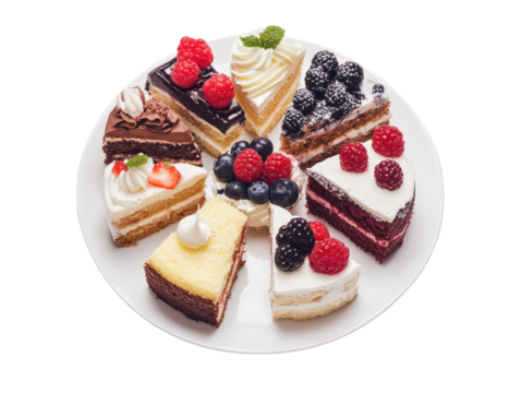 Isolated Sliced Assorted Cakes on a Plate
