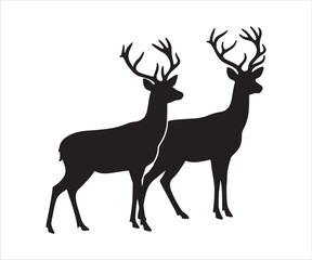 Naklejka premium Silhouette of a deer and reindeer - vector icon cutout