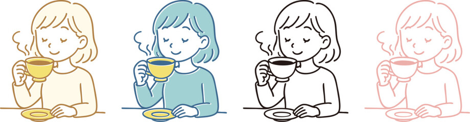 コーヒーを楽しむ女性のイラスト