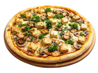 Isolated Pizza with Tofu, Mushrooms, and Parsley