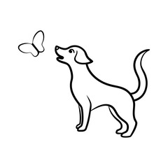 Dog Barking at a Butterfly Silhouette Line Art