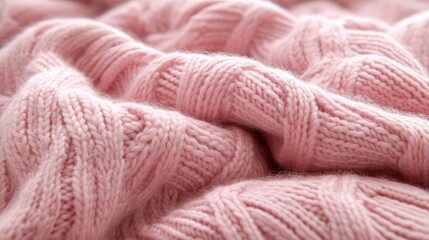 Close-up view of a soft, knitted, light pink sweater.