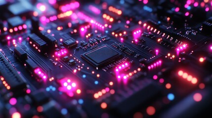 Obraz premium Close-up circuit board with glowing components