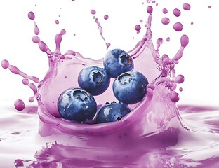 Blueberry milk splash with blueberries isolated on a white background