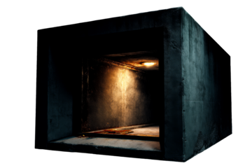 Mysterious dark room with warm light and shadow effects