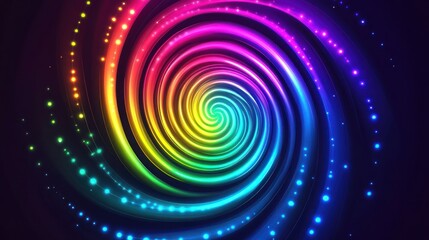 Obraz premium Rainbow spiral with glowing lights and dark background.