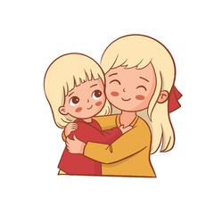 a kid hugging a mother in retro color for mother's day event