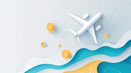 Abstract illustration of air travel over stylized waves.
