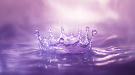 Clear water crown ripple splash on soft pastel purple background.