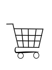 Simple Hand Drawn Shopping Cart Icon – Black and White Line Art Illustration