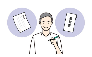 遺言書を書こうとしているシニア男性 ベクターセット